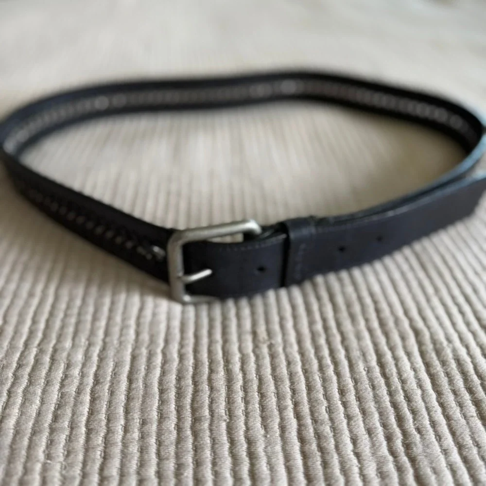 Calvin Klein Mens Leather Chain Link Belt Size 40 Black Silver Casual Jeans